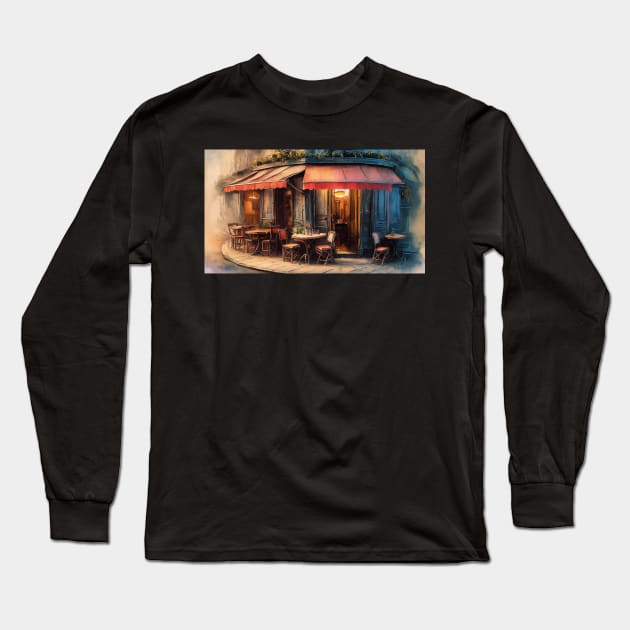 Sidewalk Cafe Long Sleeve T-Shirt by JimDeFazioPhotography